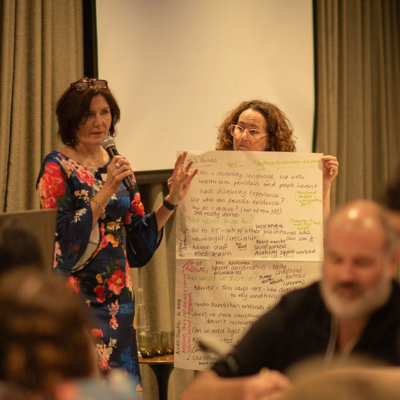 Fiona Lawton and Louise Healy presenting group activity feedback